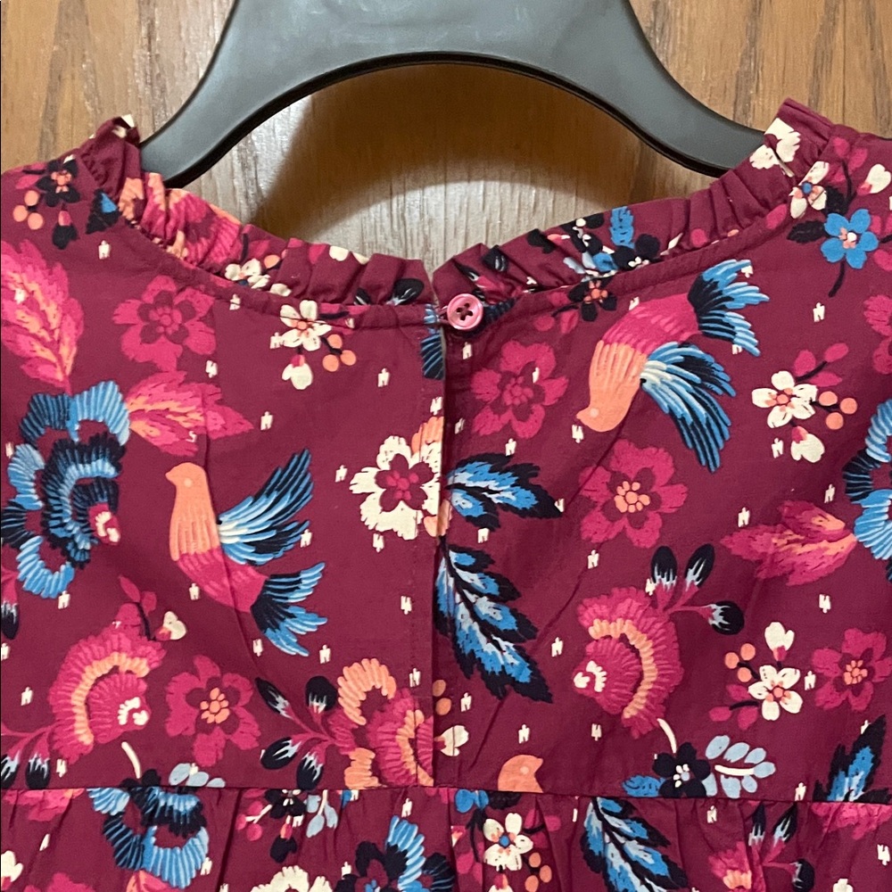 Lane Bryant NWT Sz 18 Burgundy Floral & Bird Print Short Sleeve Blouse Cotton - Picture 10 of 12